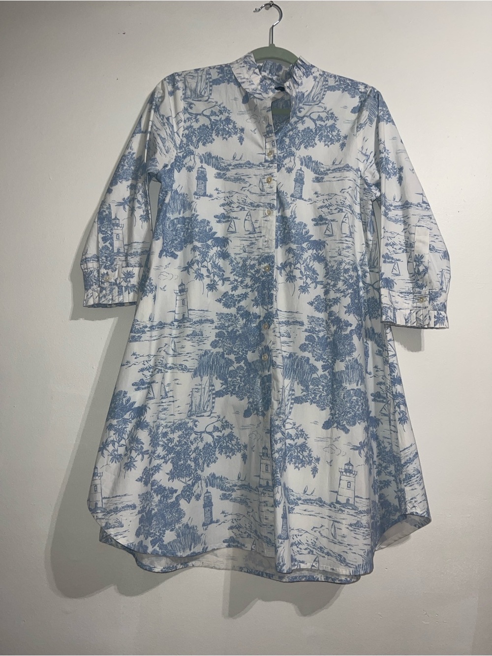 Blue Toile Button-Front Midi Dress